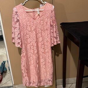 NY Collection Pink Lace Midi Dress